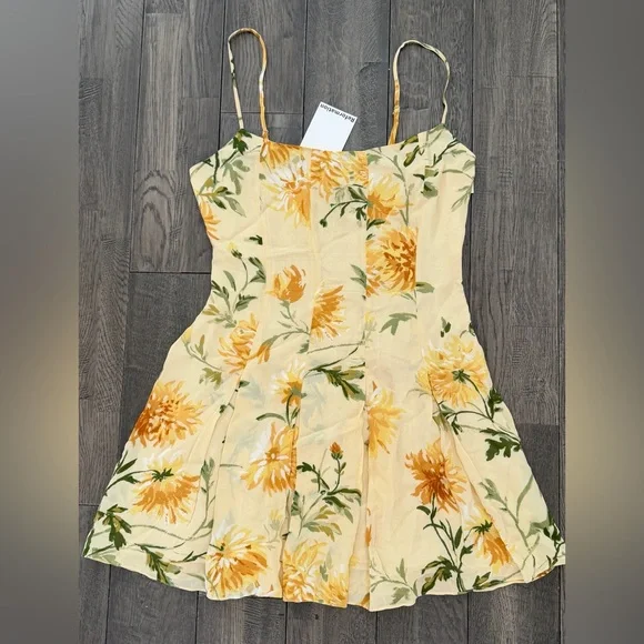REFORMATION Annelise Mini Dress Floral Yellow Sundress Size 6 $218 NWT
